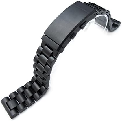 20mm Endmill Solid 316L SS Watch Bracelet, Straight End PVD Black, Wetsuit Ratchet Buckle