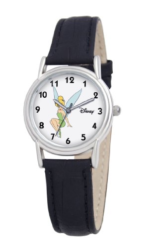 Disney Women's D092S005 Tinker Bell Black Leather Strap Watch