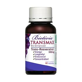 Biotivia Transmax Trans-Resveratrol Dietary Supplement, Capsules, 60-Count Bottle