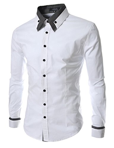 (ST29) TheLees Mens long double collar cuff slim dress shirts