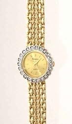 GENEVE Women's 14K Yellow Gold Watch with Genuine Diamond Bezel. Model: GE-101609A