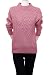 AC Couture Pom Pom Diamond Knot Crochet Knitted Long Sleeve Cable Mocked Neck Cardigan Sweater Rose