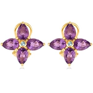 Yellow Gold Overlay Sterling Silver Amethyst w  Blue Topaz Accent Flower... by Amazon.com Collection
