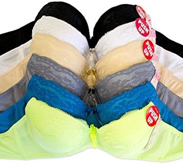 Madelyn Women's Push Up Bras, Pack of 6, Assorted Colors, Various Styles (36B, 1017)