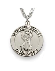 St. Christopher 7/8", Patron Of Travellers, Sterling Silver Engraved Medal Christian Jewelry Patron Saint Patron Saint St. Medal Catholic w/Chain 24" Length