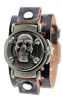 Nemesis Black Leather Band With Flip Skull watch Case