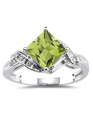 0.03 Cts Diamond & 1.71 Cts Peridot Ring in 14K White Gold