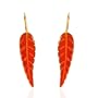 10KT Yellow Gold Long Carnelian Leaf Fish-Hook Dangle Earrings