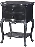 Moulin Noir Shabby Chic Black Painted 2 Drawer Bedside Table Rattan Shelf French Antique Style Bedside Cabinet