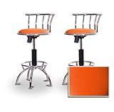 2 Orange Vinyl Chrome Adjustable Barstools