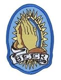 Praying Hands with BEER - Praying for Beer - Funny Embroidered Iron On or Sew On Patch