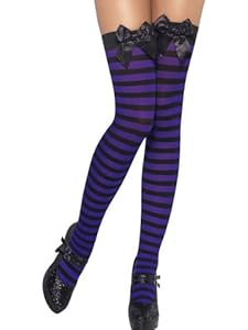 Smiffy's Thigh High Over The Knee Striped Stockings Costume, Black/Purple, One Size