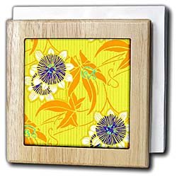 TNMPastPerfect Floral - Art Nouveau Blue Flowers on Yellow - Tile Napkin Holders