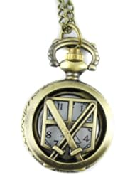 Youyoupifa Embossed Double Sword Bronze Alloy Quartz Pocket Watch(Unisex)