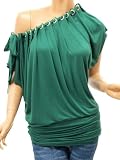 Patty Women Sexy On/One Shoulder Ruched Diamante O-ring Collar Top