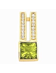 10K Yellow Gold Princess Cut Peridot and Diamond Pendant -- LIFETIME WARRANTY