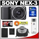 Sony Alpha NEX-3 Digital Camera Body & E 16mm f/2.8 Compact Interchangeable Lens (Black) with 8GB Card + Battery + Case + Accessory Kit
