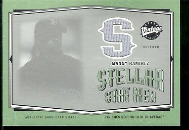2004 Upper Deck Vintage Stellar Stat Men Manny Ramirez Game Used Jersey Boston Red Sox Baseball Card - Mint Condition - Shipped In Protective ScrewDown Case!