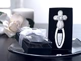 Pearl White Cross Bookmark w Heart Shaped Stone Elegant (Set of 24) - Baby Shower Gifts & Wedding F