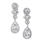 Mariell ~ Cubic Zirconia Clip-On Wedding Earrings with Pear Dangle