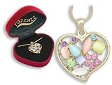 Pazzazz Crystal & Cat's EYE Gold Heart Pendant Gift Boxed