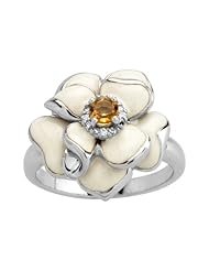 Sterling Silver Citrine with White Enamel Diamond-Accent Womens Ring