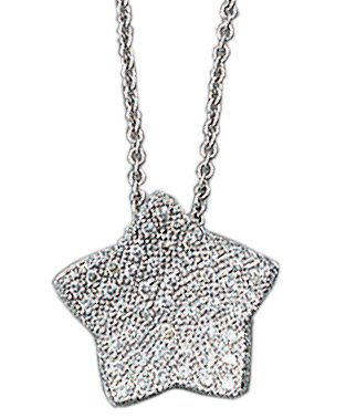 14K White Gold Closed Star-Shaped Designer Pendant, Enhanced with Pave Set Diamonds, Sliding on a 16'' Cable-Chain Necklace.(GH-Color, SI-Clarity, c.t.t.w. 0.47CT)