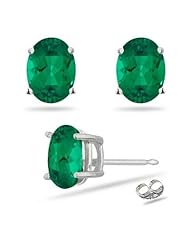 1.44 Cts of 7x5 mm AAA Oval Russian Lab Created Emerald Stud Earrings in 14K White Gold