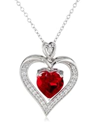 Sterling Silver, Created Ruby, and Created White Sapphire Heart Pendant Necklace, 18"