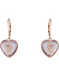 14KT Rose Gold Genuine Rose de France & Diamond Lever Back Earrings. 1/6 CTW
