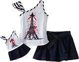 Dollie & Me Girls 2-6X Knit One Shoulder Ruffle Top with Tiered Skooter And Doll Garment, Navy/White, 7
