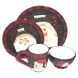 Sakura Santas Portraits 16-Piece Dinnerware Set, Service for 4