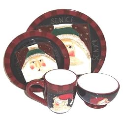 Sakura Santa's Portraits 16-Piece Dinnerware Set, Service for 4
