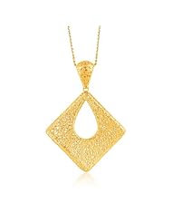 Italian Design 14K Yellow Gold Woven Square Pendant with Teardrop Cut-out