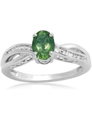 Sterling Silver and Oval Created Emerald Diamond Overlap Ring