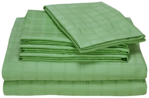Imperial Collection Double Windowpane 350 Thread-Count 100-Percent Cotton Sateen Queen Size 6-Piece Sheet Set, Sage Imperial Collection Double Windowpane 350 Thread-Count 100-Percent Cotton Sateen Queen Size 6-Piece Sheet Set, Sage