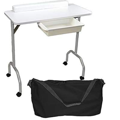 LCL Beauty Portable Folding 1-Drawer Manicure Table with Client Wrist Pad and Free Carrying Case