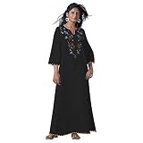 Floral Embroidered Black Cotton Caftan (Petite, Tall & Misses Sizes XS-3X)