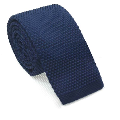 TOPTIE Men's Knit Solid Skinny Tie Polyester Square End 2 Inch Necktie Tie NAVYBLUE