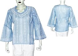 Kurti India Dress Womens Top Casual Wear Chikan Embroidery Size L (ctop436)