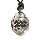Aquarius the Water Carrier, Rune Zodiac Pewter Pendant with Slipknot Necklace