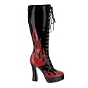 5 Inch Sexy Knee High Boot Lace Up Platform With Flames Black Halloween Costume