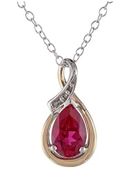 S&G Sterling Silver and 10k Yellow Gold Gemstone with Diamond Accent Pendant Necklace, 18"