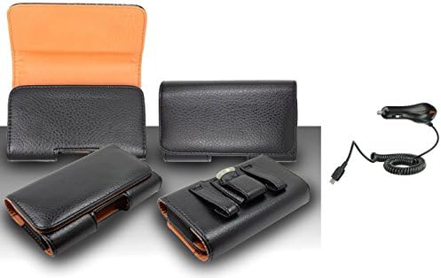 Alcatel One Touch Pop Mega LTE A995L (Straight Talk) Pouch Case - Premium Premium Classic Black Pebble Texture Leather Design Horizontal Leather Belt Case Clip Holster Pouch Cover Case (Fit for Single Phone ONLY) + Car Charger