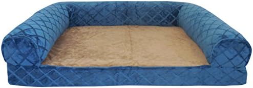 Canine Creations Orthopedic Diamond Embossed Mink Rectangle Bolster Pet Bed, 36 by 27-Inch, Atlantic Blue
