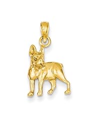 14k Yellow Gold Boston Terrier Dog Pendant. Metal Wt- 1.37g