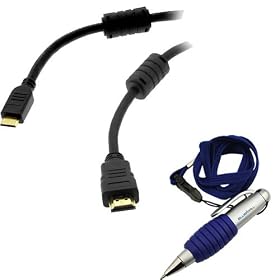 GTMax 6FT Mini HDMI With Ethernet Cable + Pen with Neckstrap Lanyard for Canon EOS 6D, PowerShot SX50 HS/ SX160 IS/ SX500 IS; FujiFilm X-E1, FinePix F800EXR; Nikon D600, J2, COOLPIX S6400/ P7700/ S800c; Panasonic DMC-FZ60(FZ62), DMC-FZ200, DMC-G5; Sony SLT-A99, NEX-6, NEX-5R