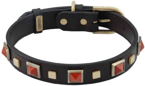 Dosha Dog - Rock &amp; Roll Brown Leather  Dog Collar With Red Jasper Pyramid Cabochon - Medium