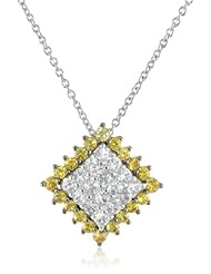 Sterling Silver Created Yellow and White Sapphire Square Pendant Necklace, 18"