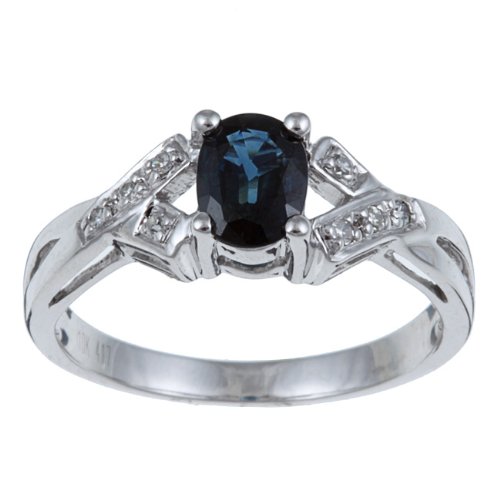 White Gold Genuine Blue Sapphire and Diamond Ring - size 6 White Gold Genuine Blue Sapphire and Diamond Ring - size 6